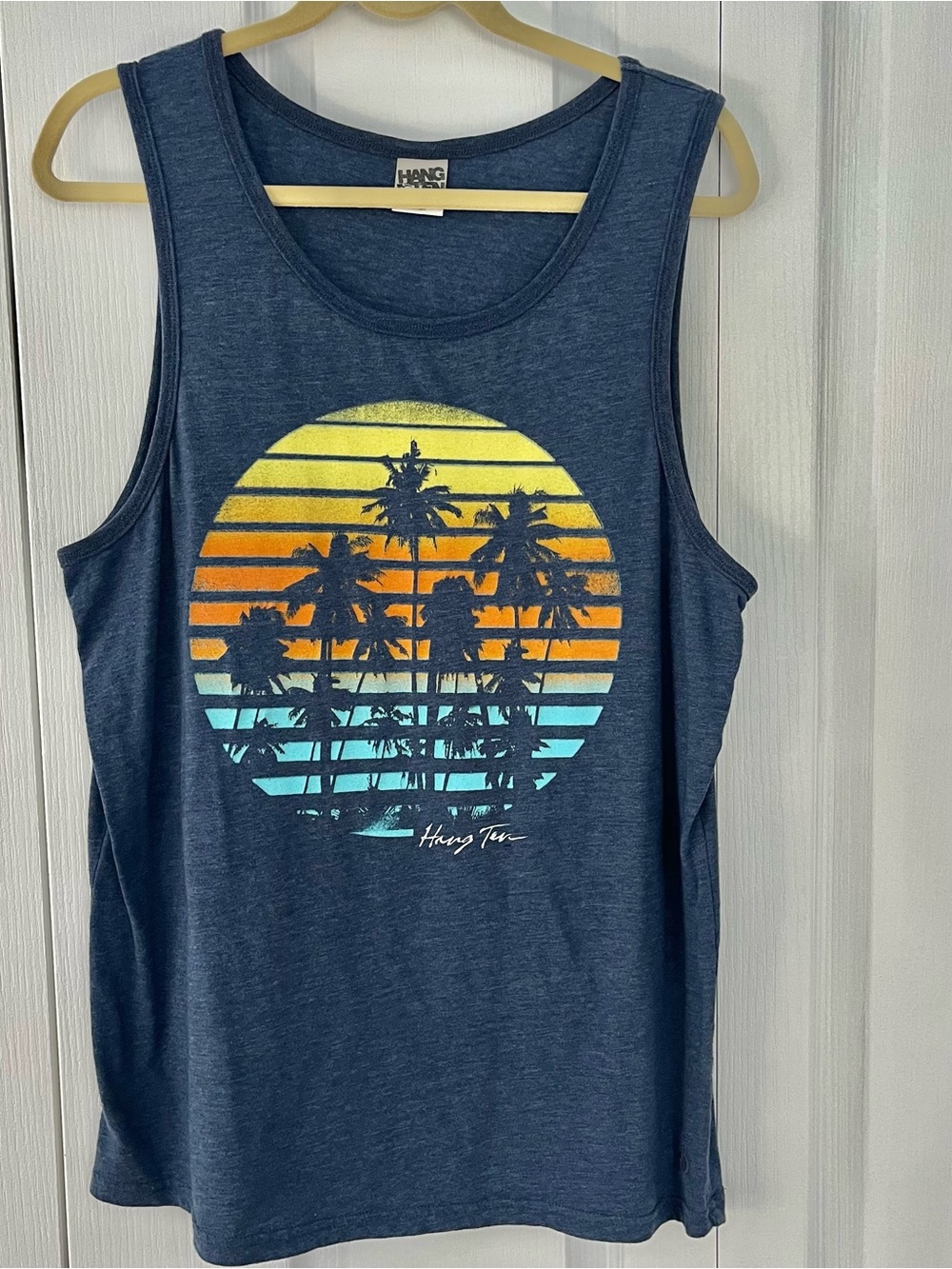 Hang Ten Men's Tank Top Size XL Palm Trees Sunset Graphic Beach Surf skater